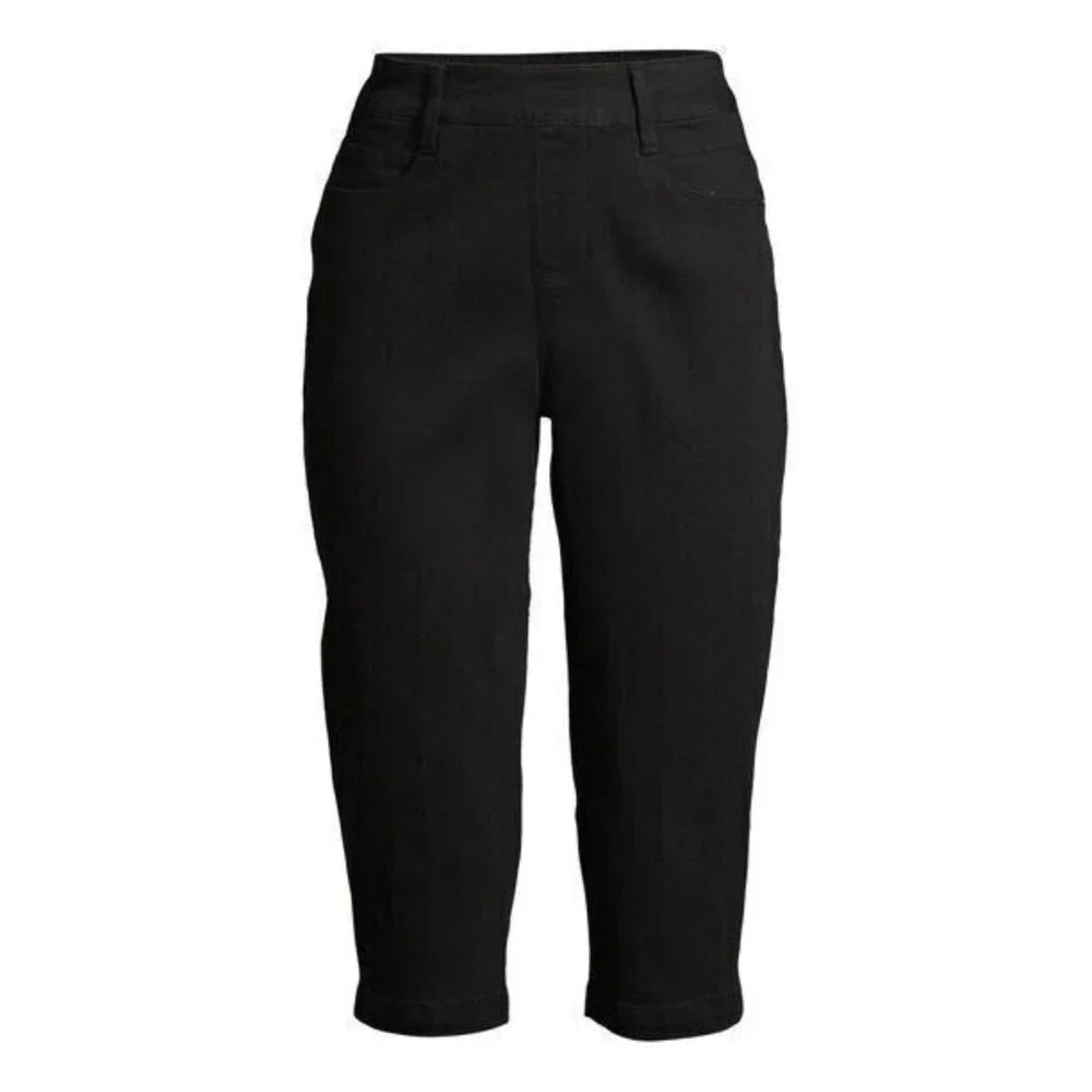 Time and Tru Women's Woven Pull-On Capri Pants High Rise sz (6) Black Soot Denim